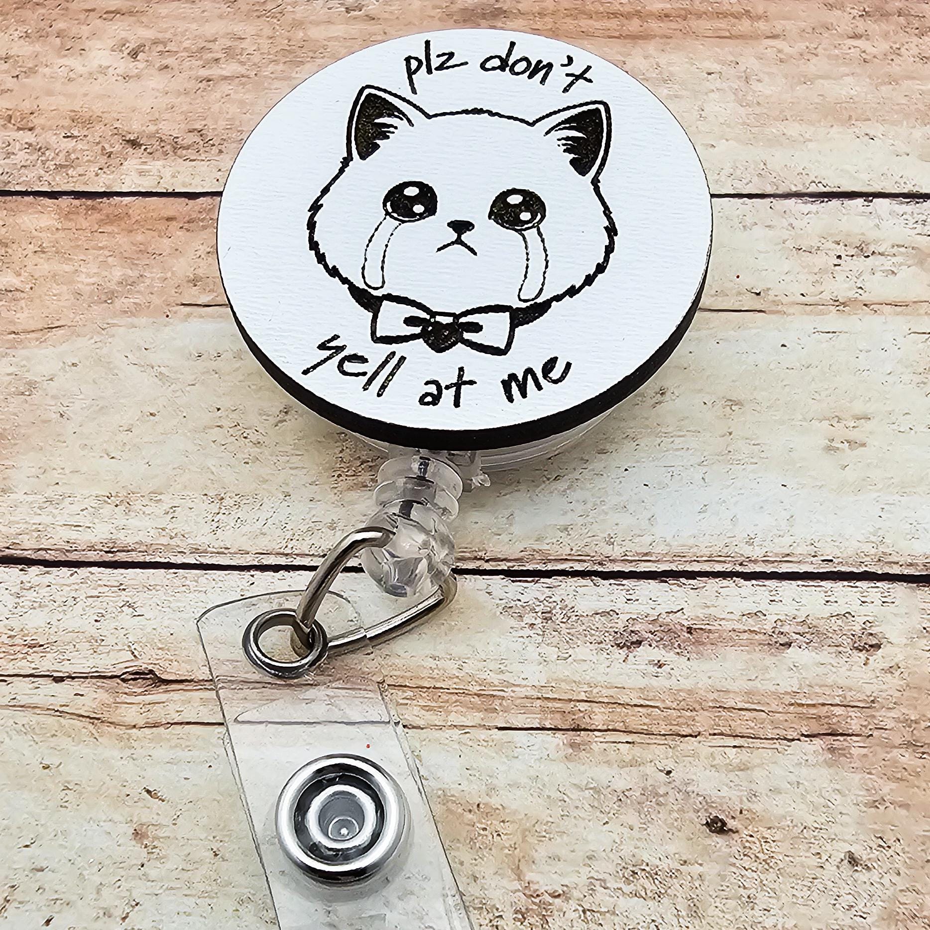 Crying Cat Badge Reel, Funny Nurse ID Holder, Healthcare Worker Gift