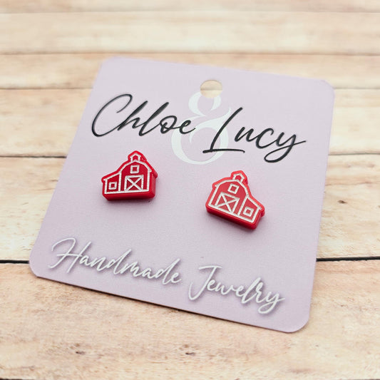 Barn Stud Earrings | Red Acrylic | Farm Girl Gift | FFA Gift | Farmer