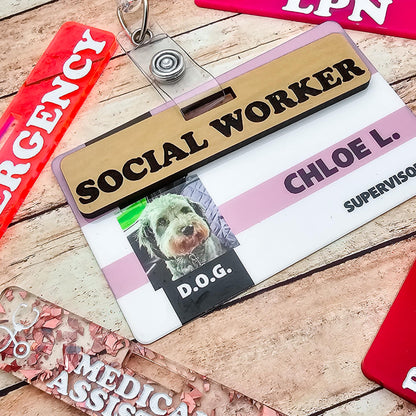 Horizontal Custom Over Badge Buddy with Optional Illustrations | Lightweight Badge Tag | Small Badge Topper | Personalized ID Reel