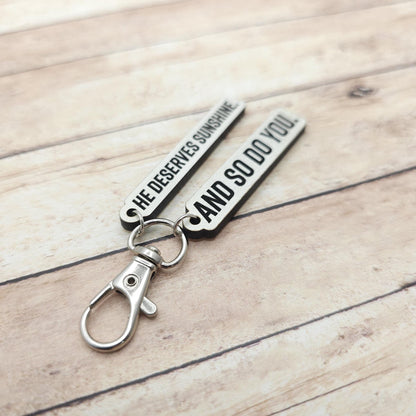 Heated Rivalry Quote Keychain "He Deserves Sunshine. And So Do You." Hockey Romance Scott and Kip 2 Part Keychain MM Romance Bookish Charm