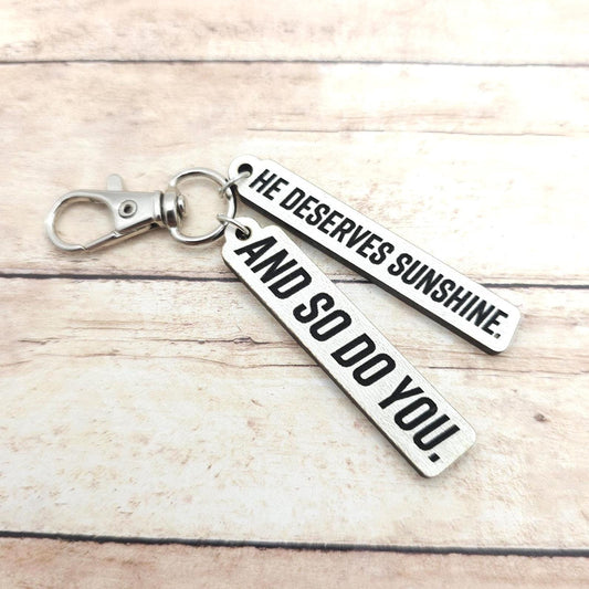 Heated Rivalry Quote Keychain "He Deserves Sunshine. And So Do You." Hockey Romance Scott and Kip 2 Part Keychain MM Romance Bookish Charm