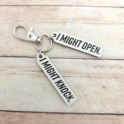I Might Open I Might Knock Keychain, Heated Rivalry Quote Keyring, Shane and Ilya Romance Book Fan Gift, Hockey Romance Reader Charm