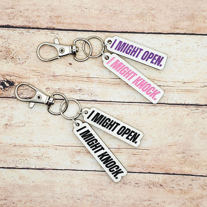 Heated Rivalry Keychain, I Might Open I Might Knock Quote, Hockey Romance Book Fan Charm
