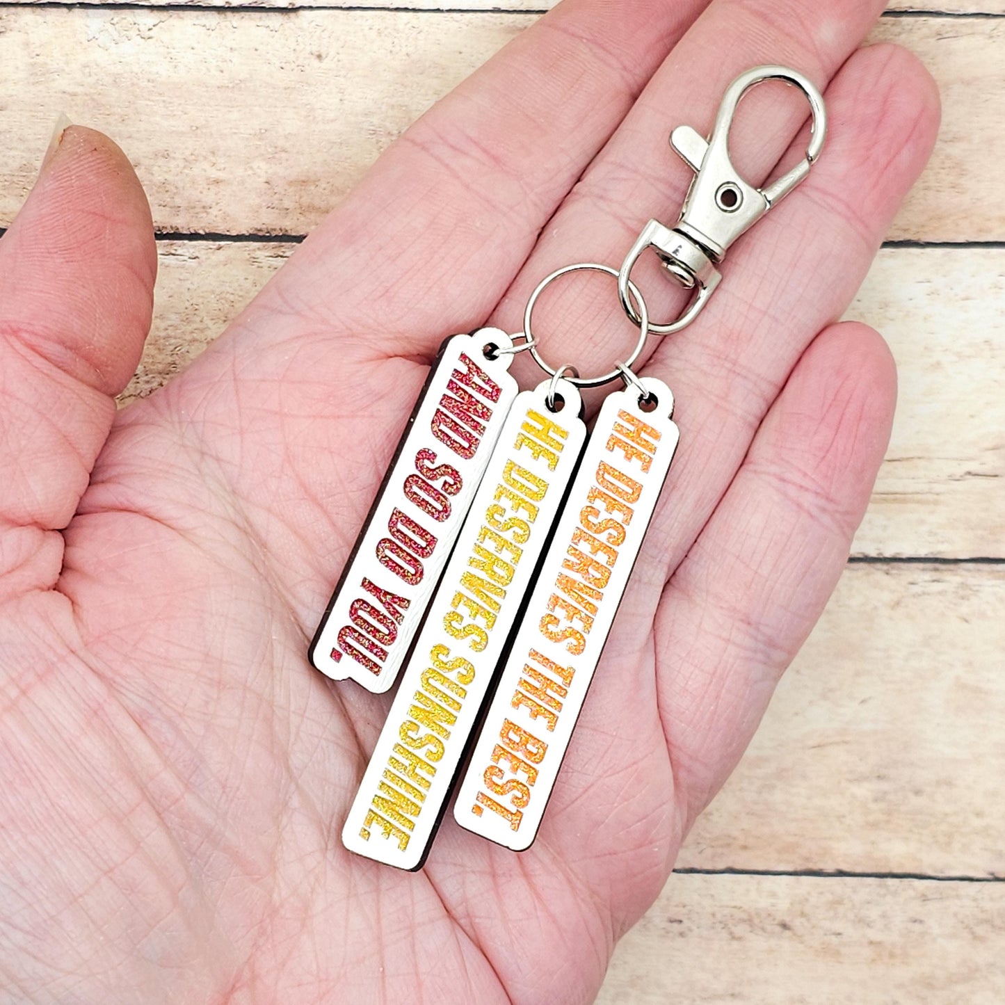 Heated Rivalry Quote Keychain 3 Charm “He Deserves the Best He Deserves Sunshine And So Do You” MM Romance Bookish Gift Scott Kip