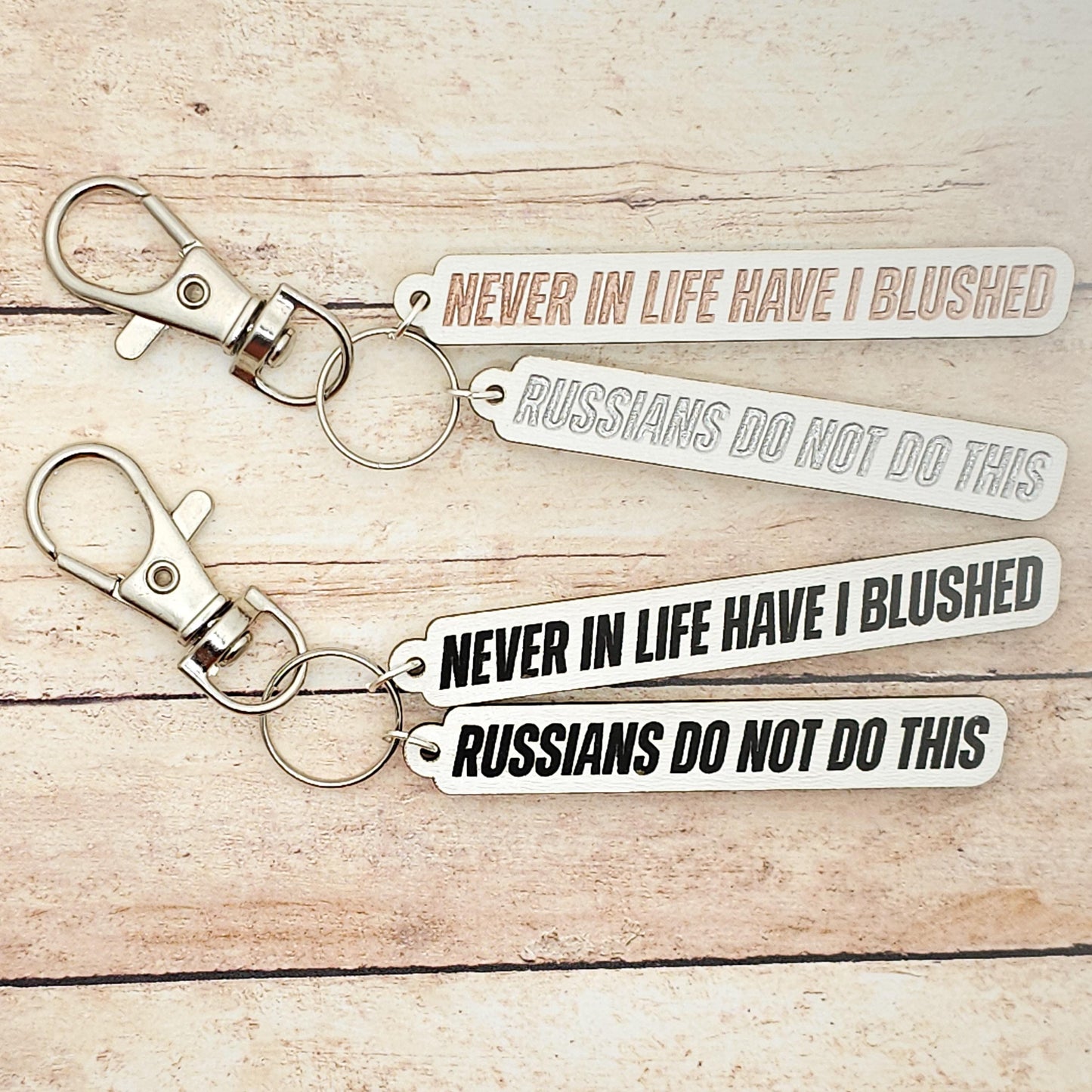 Heated Rivalry Quote Keychain, Russians Do Not Blush Engraved Keychain, Hockey Romance Gift, Bookish Fan Accessory, Custom Engraving Color