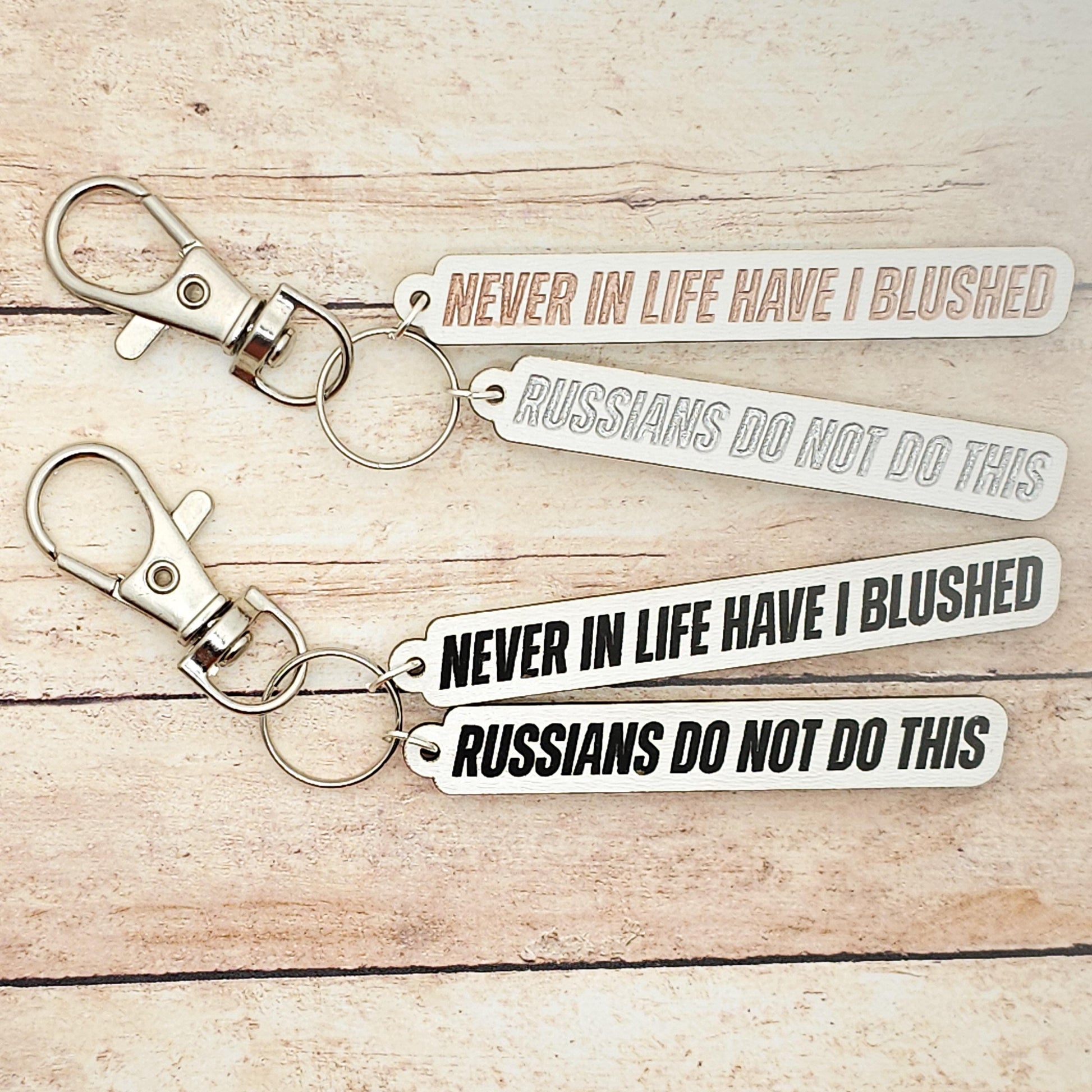 Heated Rivalry Quote Keychain, Russians Do Not Blush Engraved Keychain, Hockey Romance Gift, Bookish Fan Accessory, Custom Engraving Color