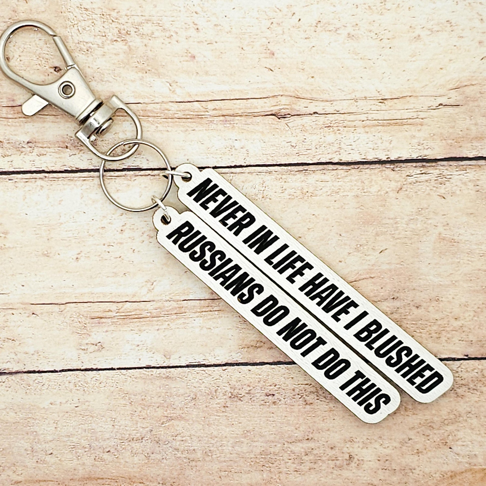 Heated Rivalry Quote Keychain, Russians Do Not Blush Engraved Keychain, Hockey Romance Gift, Bookish Fan Accessory, Custom Engraving Color