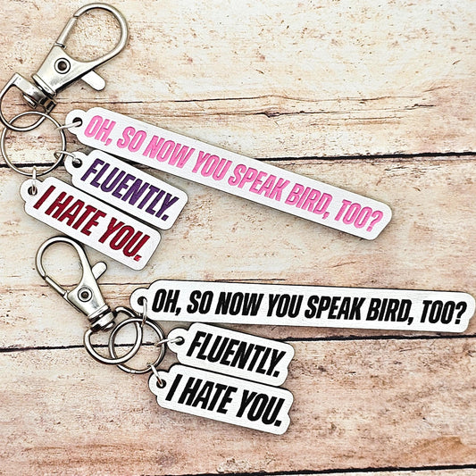 Heated Rivalry Quote Keychain Oh So You Speak Bird Now Too Hockey Romance Inspired Keychain Funny Book Quote Gift Reader Fandom Bag Charm