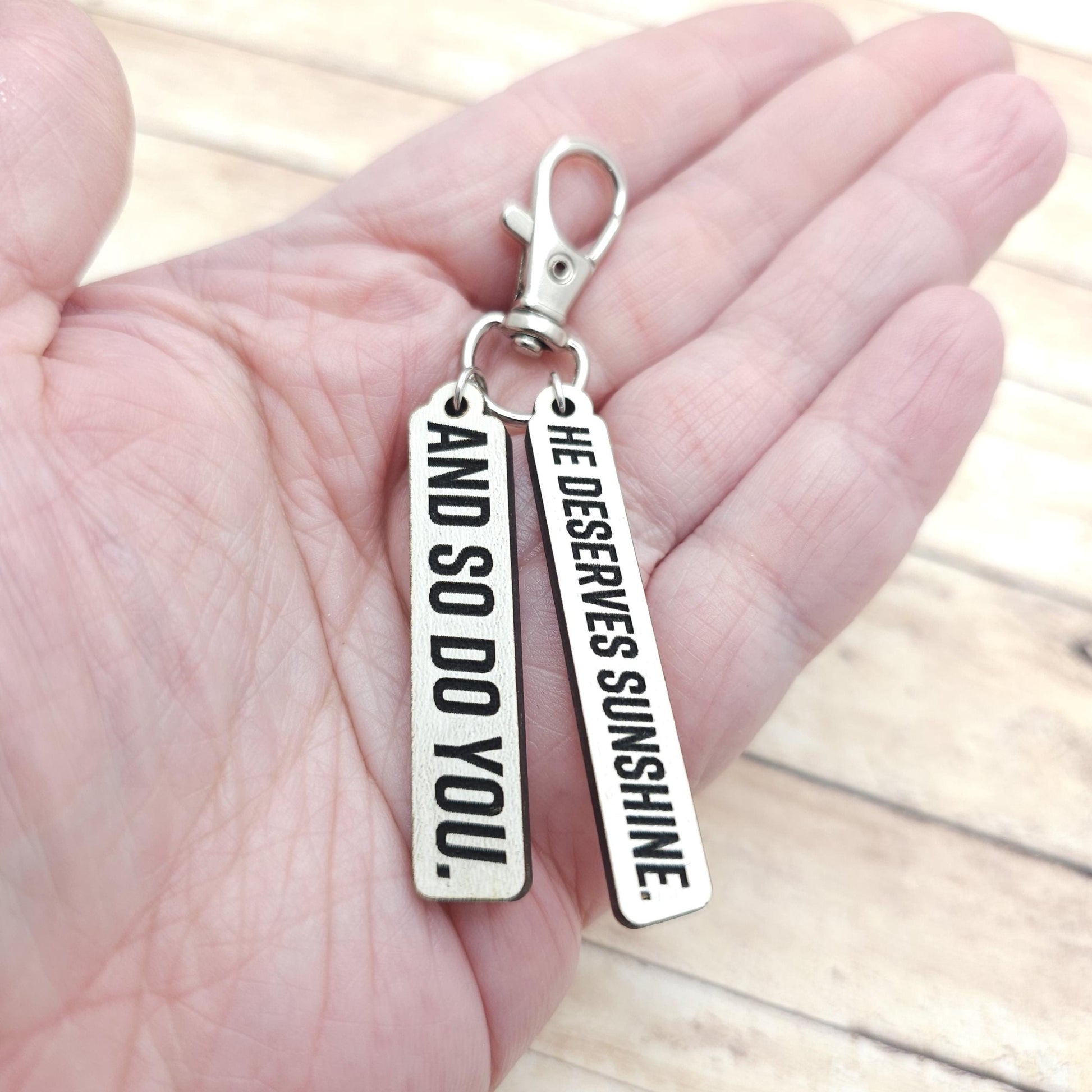 Heated Rivalry Quote Keychain "He Deserves Sunshine. And So Do You." Hockey Romance Scott and Kip 2 Part Keychain MM Romance Bookish Charm