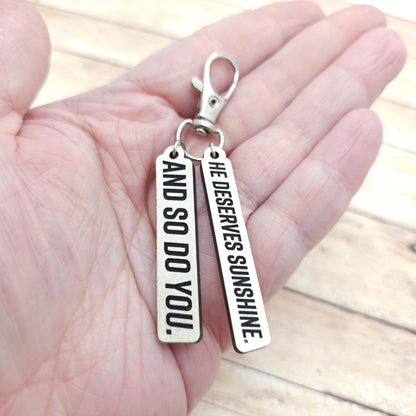 Heated Rivalry Quote Keychain "He Deserves Sunshine. And So Do You." Hockey Romance Scott and Kip 2 Part Keychain MM Romance Bookish Charm