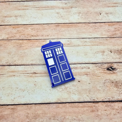 TARDIS Inspired Lapel Pin Blue Acrylic Police Box Pinback, Doctor Who Style Sci Fi Brooch, Geek Fandom Gift, Engraved Acrylic Pin Badge