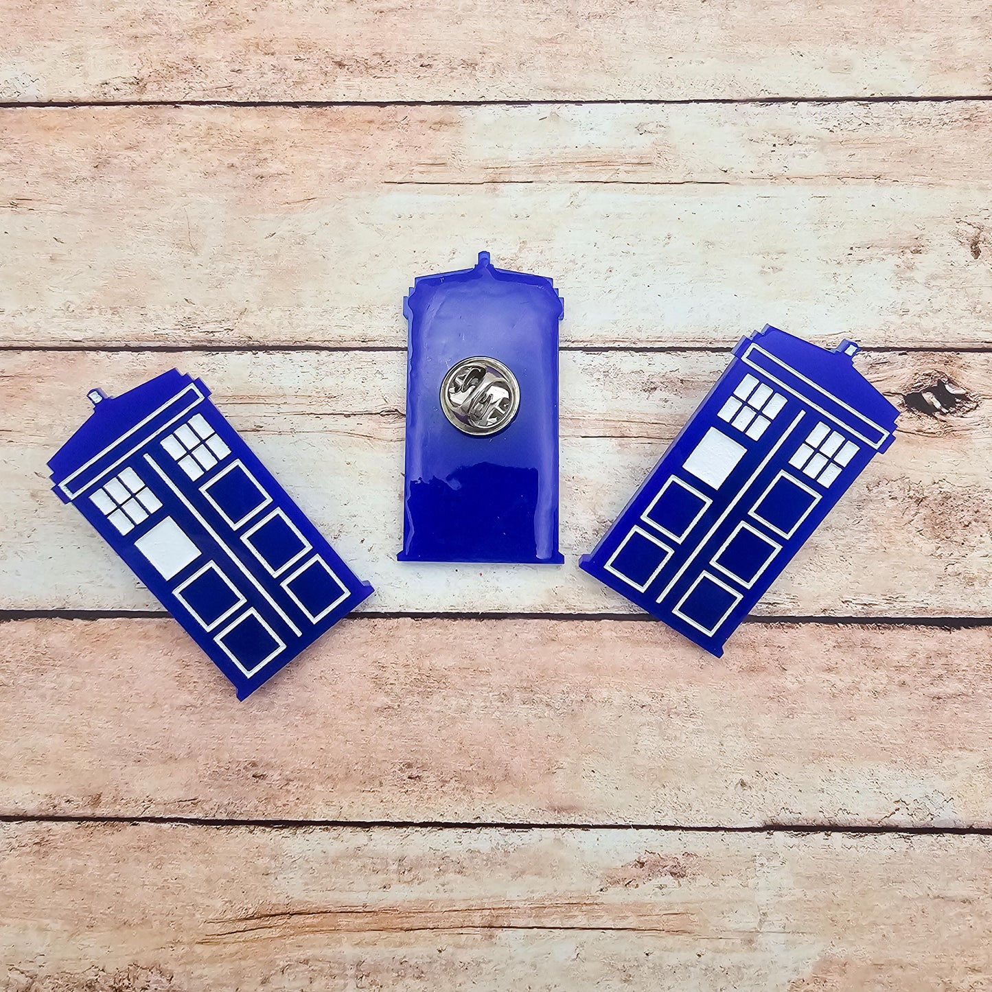 TARDIS Inspired Lapel Pin Blue Acrylic Police Box Pinback, Doctor Who Style Sci Fi Brooch, Geek Fandom Gift, Engraved Acrylic Pin Badge