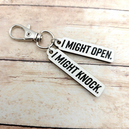 I Might Open I Might Knock Keychain, Heated Rivalry Quote Keyring, Shane and Ilya Romance Book Fan Gift, Hockey Romance Reader Charm