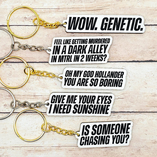Heated Rivalry Quote Keychains MDF Fan Gift Hockey Romance Inspired Keyring White Finish Bookish Merch Silver or Gold Chain