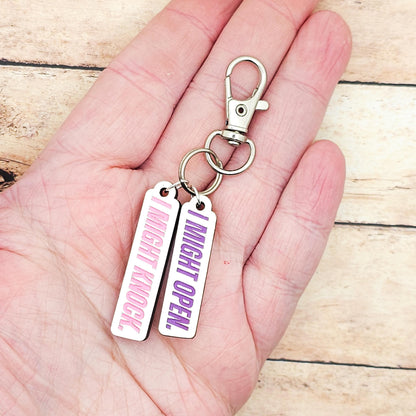 Heated Rivalry Keychain, I Might Open I Might Knock Quote, Hockey Romance Book Fan Charm
