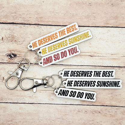 Heated Rivalry Quote Keychain 3 Charm “He Deserves the Best He Deserves Sunshine And So Do You” MM Romance Bookish Gift Scott Kip