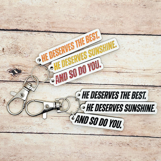 Heated Rivalry Quote Keychain "He Deserves Sunshine. And So Do You." Hockey Romance Scott and Kip 2 Part Keychain MM Romance Bookish Charm