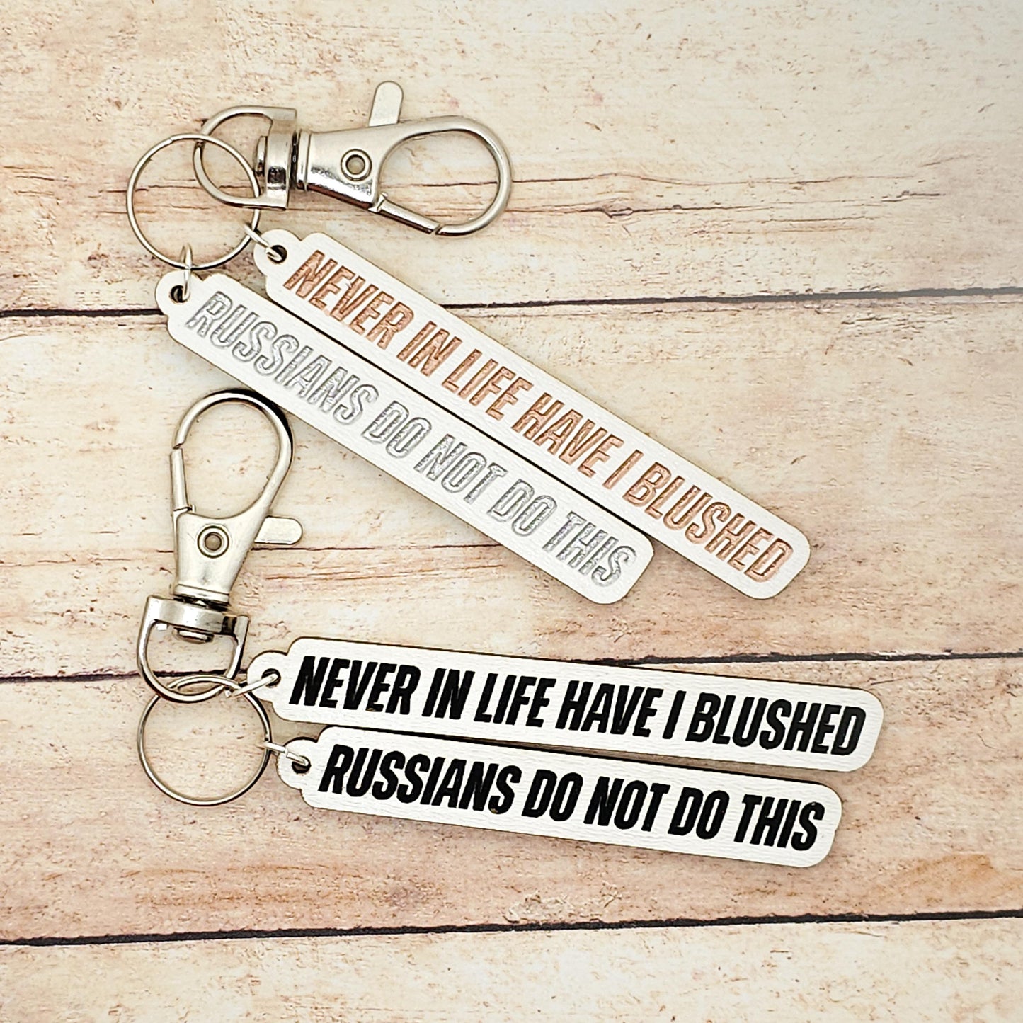 Heated Rivalry Quote Keychain, Russians Do Not Blush Engraved Keychain, Hockey Romance Gift, Bookish Fan Accessory, Custom Engraving Color