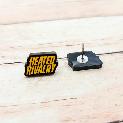 Heated Rivalry Logo Stud Earrings Black Acrylic Gold Engraved Fandom Jewelry Small Minimalist Earrings Gift for Fans Bookish Merch
