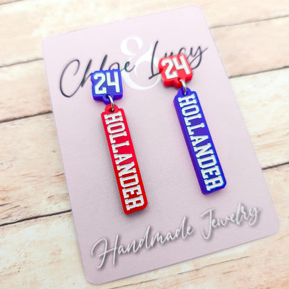 Heated Rivalry Shane Hollander 24 Dangle Earrings Blue Red Acrylic Number 24 Engraved Bookish Fandom Jewelry Gift for Hockey Romance Fans