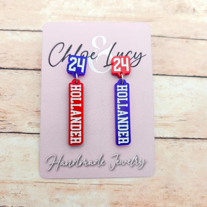 Heated Rivalry Shane Hollander 24 Dangle Earrings Blue Red Acrylic Number 24 Engraved Bookish Fandom Jewelry Gift for Hockey Romance Fans