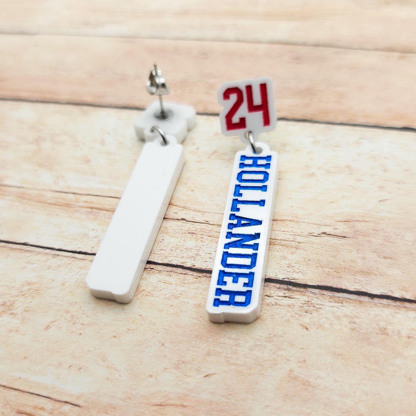 Shane Hollander 24 Dangle Earrings White Acrylic Blue Red Engraved Number 24 Bookish Fandom Jewelry Gift Hockey Romance Fans