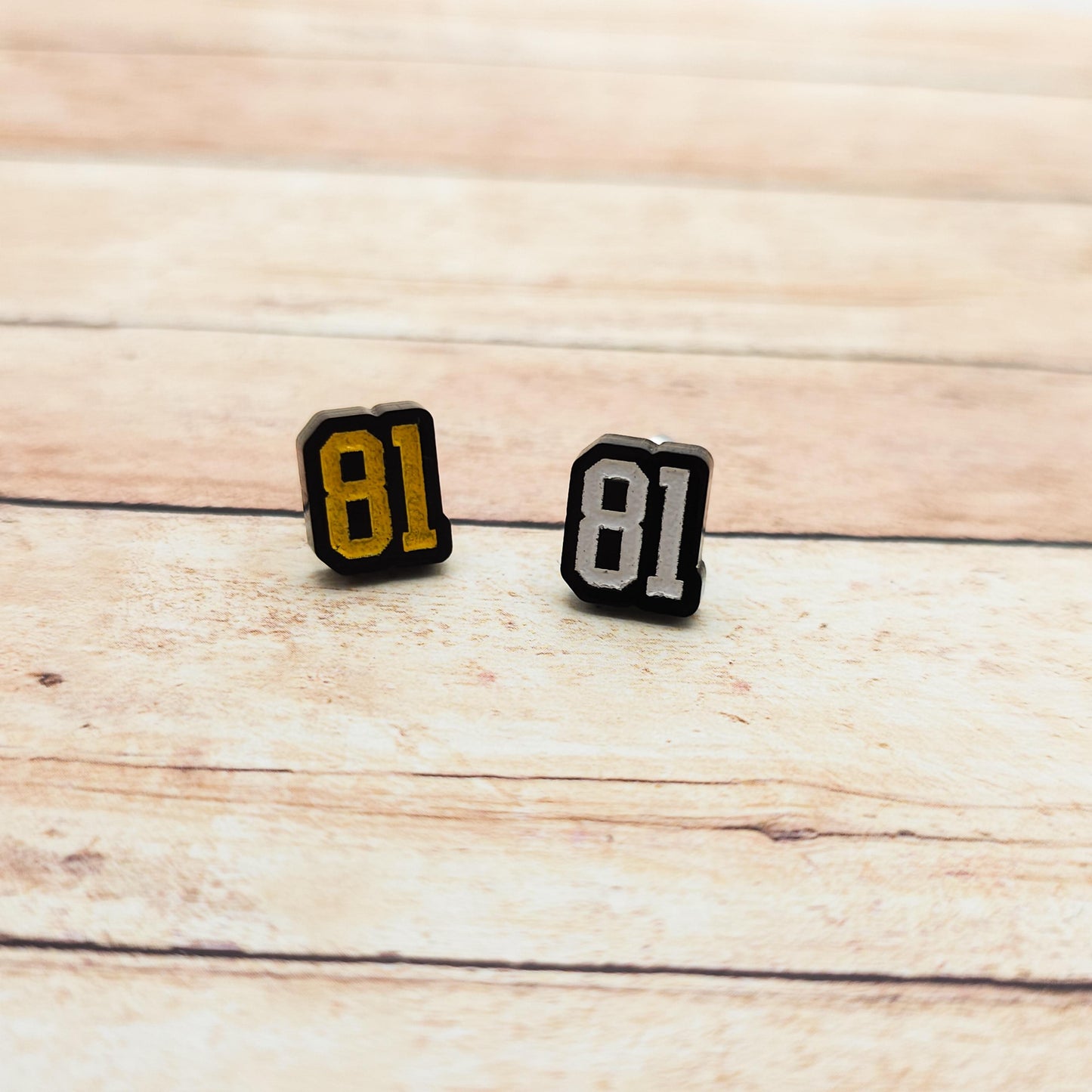 Ilya Rozanov 81 Stud Earrings Black Acrylic Gold White Engraved Heated Rivalry Inspired Hockey Romance Bookish Jewelry Gift Fans