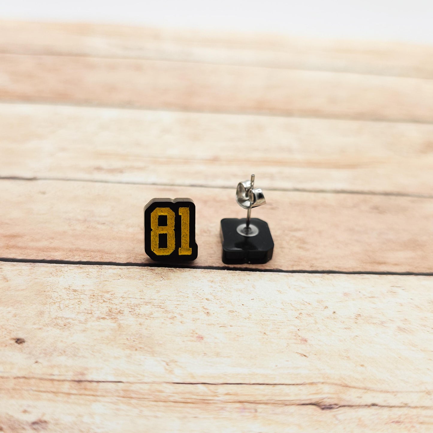 Ilya Rozanov 81 Stud Earrings Black Acrylic Gold White Engraved Heated Rivalry Inspired Hockey Romance Bookish Jewelry Gift Fans
