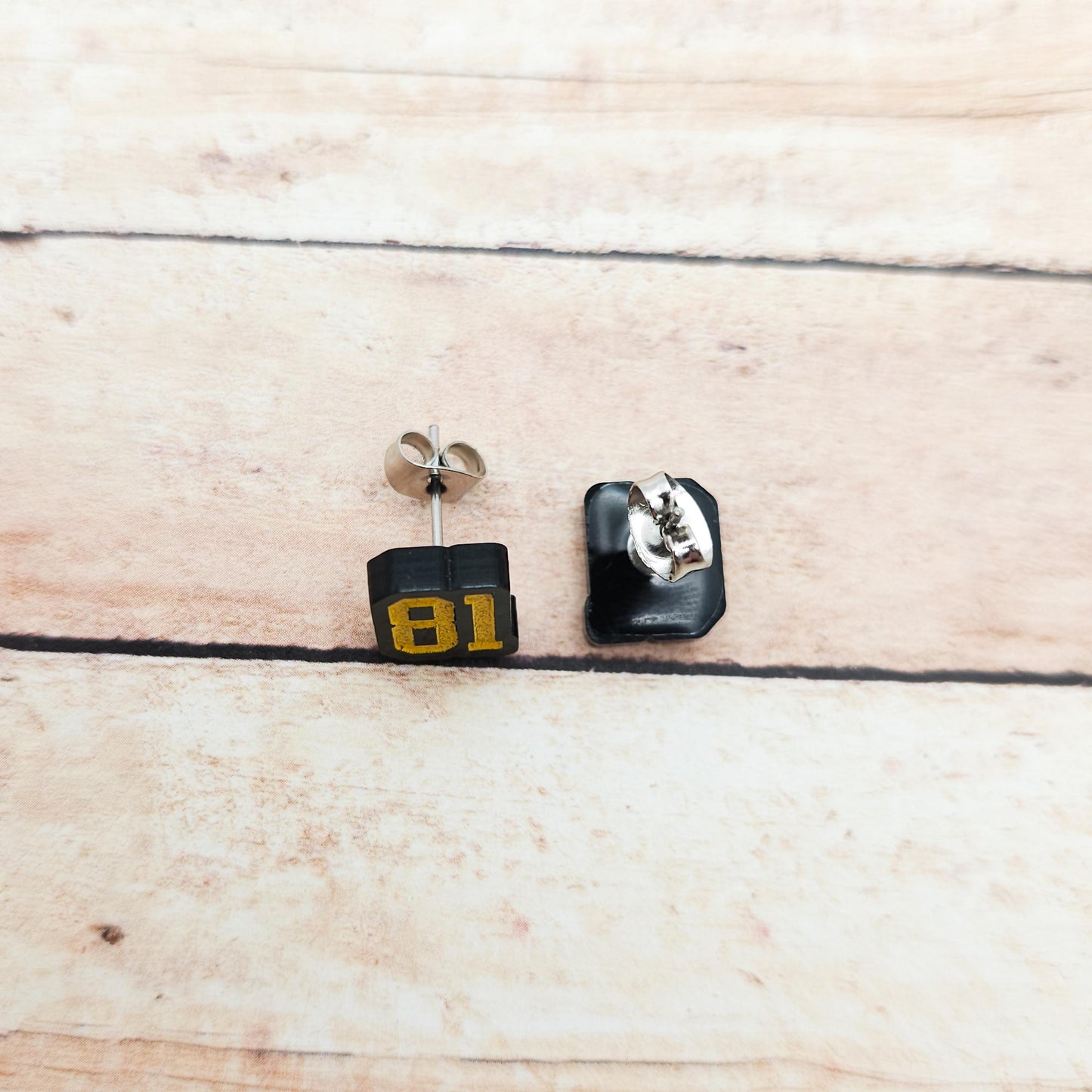 Ilya Rozanov 81 Stud Earrings Black Acrylic Gold White Engraved Heated Rivalry Inspired Hockey Romance Bookish Jewelry Gift Fans