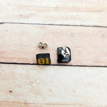 Ilya Rozanov 81 Stud Earrings Black Acrylic Gold White Engraved Heated Rivalry Inspired Hockey Romance Bookish Jewelry Gift Fans