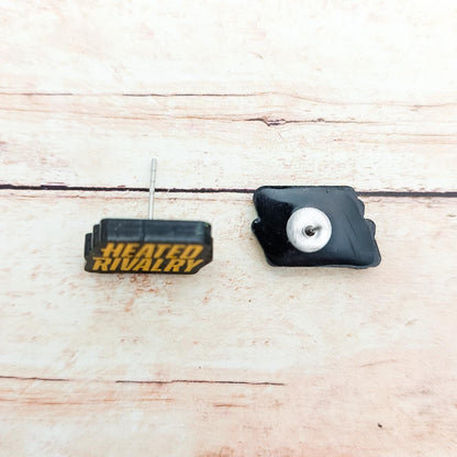 Heated Rivalry Logo Stud Earrings Black Acrylic Gold Engraved Fandom Jewelry Small Minimalist Earrings Gift for Fans Bookish Merch