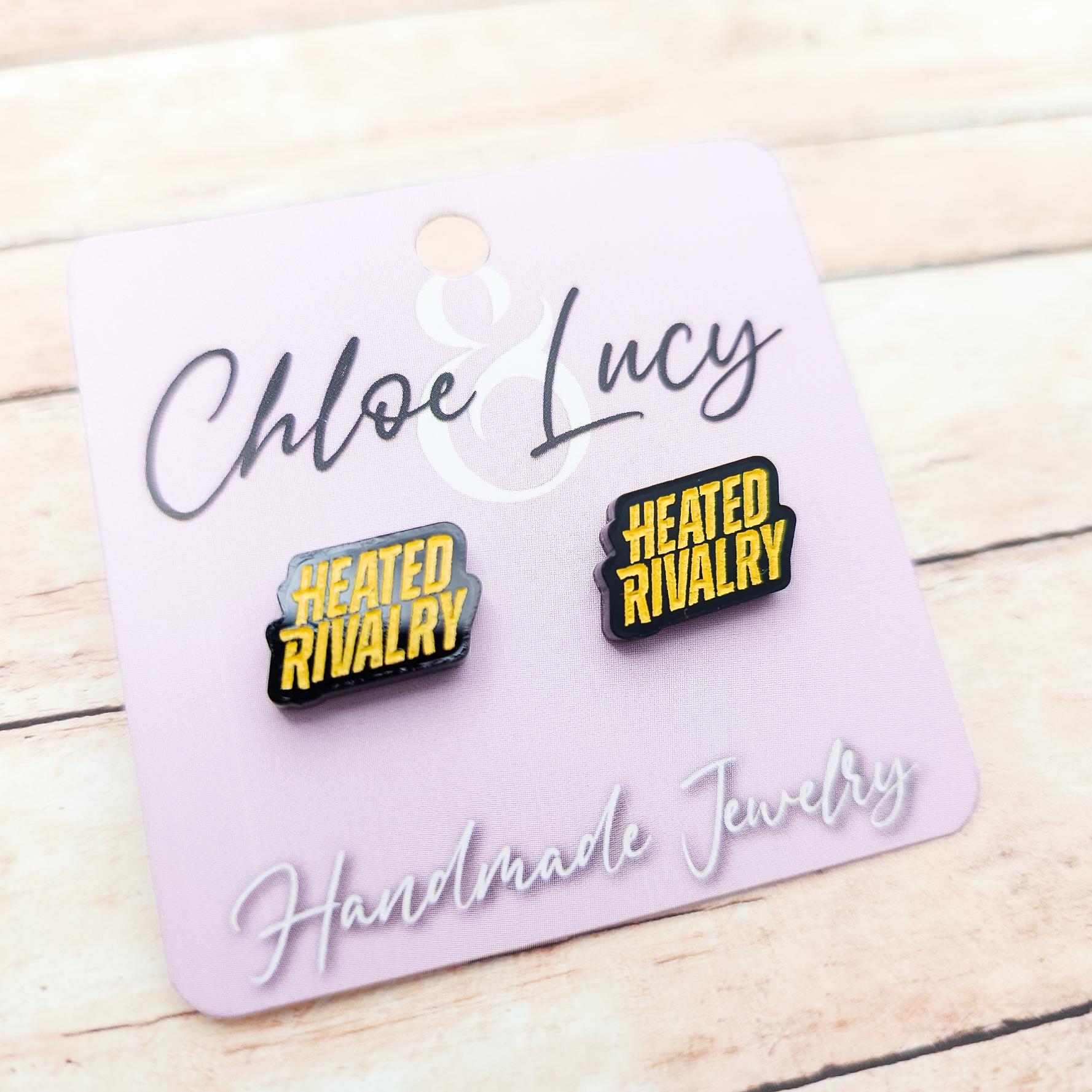 Heated Rivalry Logo Stud Earrings Black Acrylic Gold Engraved Fandom Jewelry Small Minimalist Earrings Gift for Fans Bookish Merch