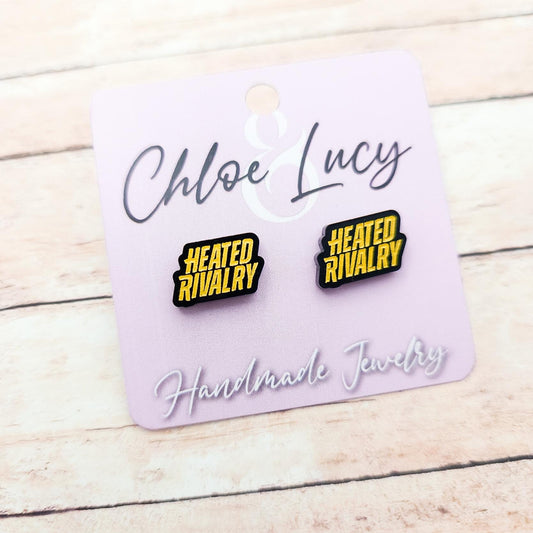 Heated Rivalry Logo Stud Earrings Black Acrylic Gold Engraved Fandom Jewelry Small Minimalist Earrings Gift for Fans Bookish Merch