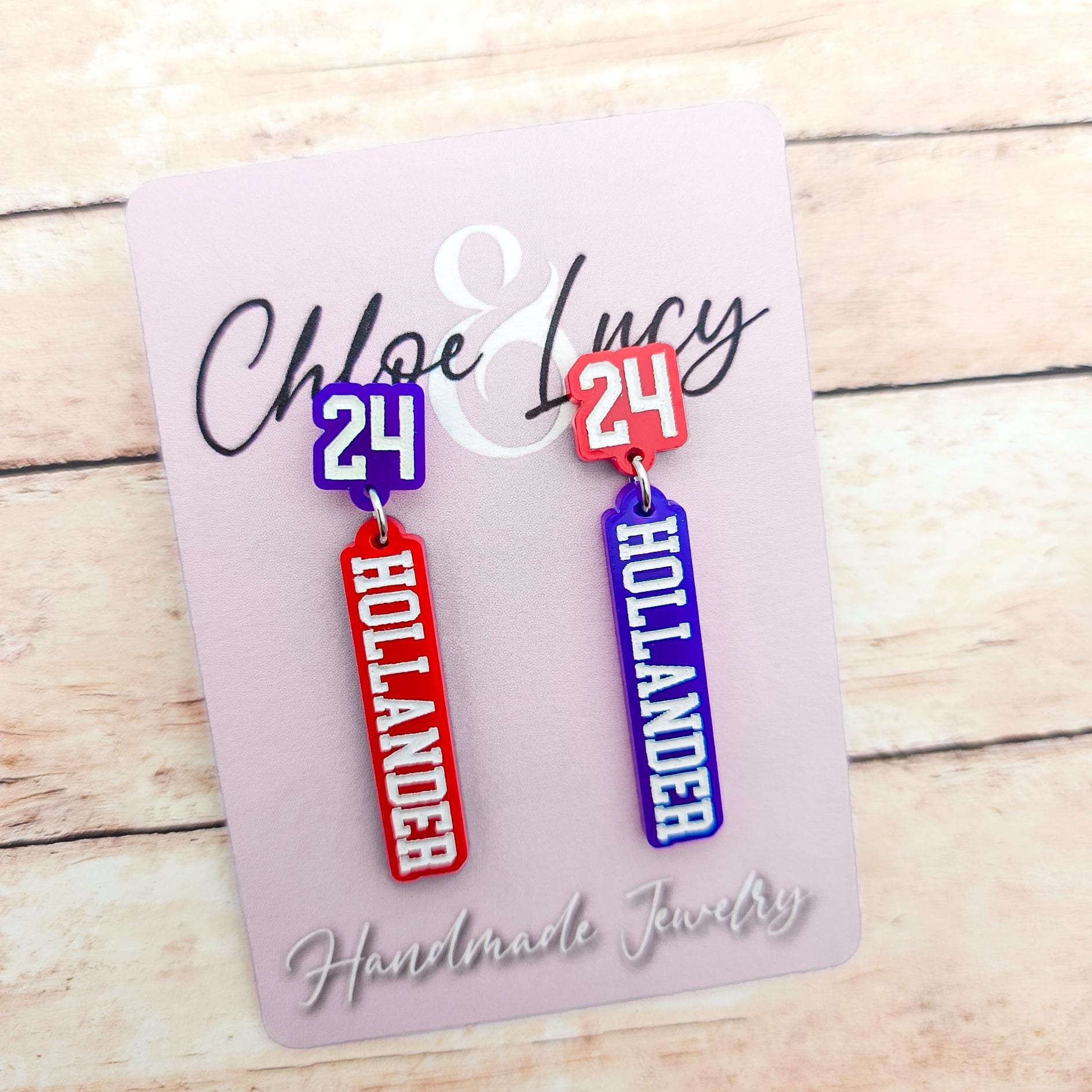 Heated Rivalry Shane Hollander 24 Dangle Earrings Blue Red Acrylic Number 24 Engraved Bookish Fandom Jewelry Gift for Hockey Romance Fans