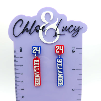 Heated Rivalry Shane Hollander 24 Dangle Earrings Blue Red Acrylic Number 24 Engraved Bookish Fandom Jewelry Gift for Hockey Romance Fans