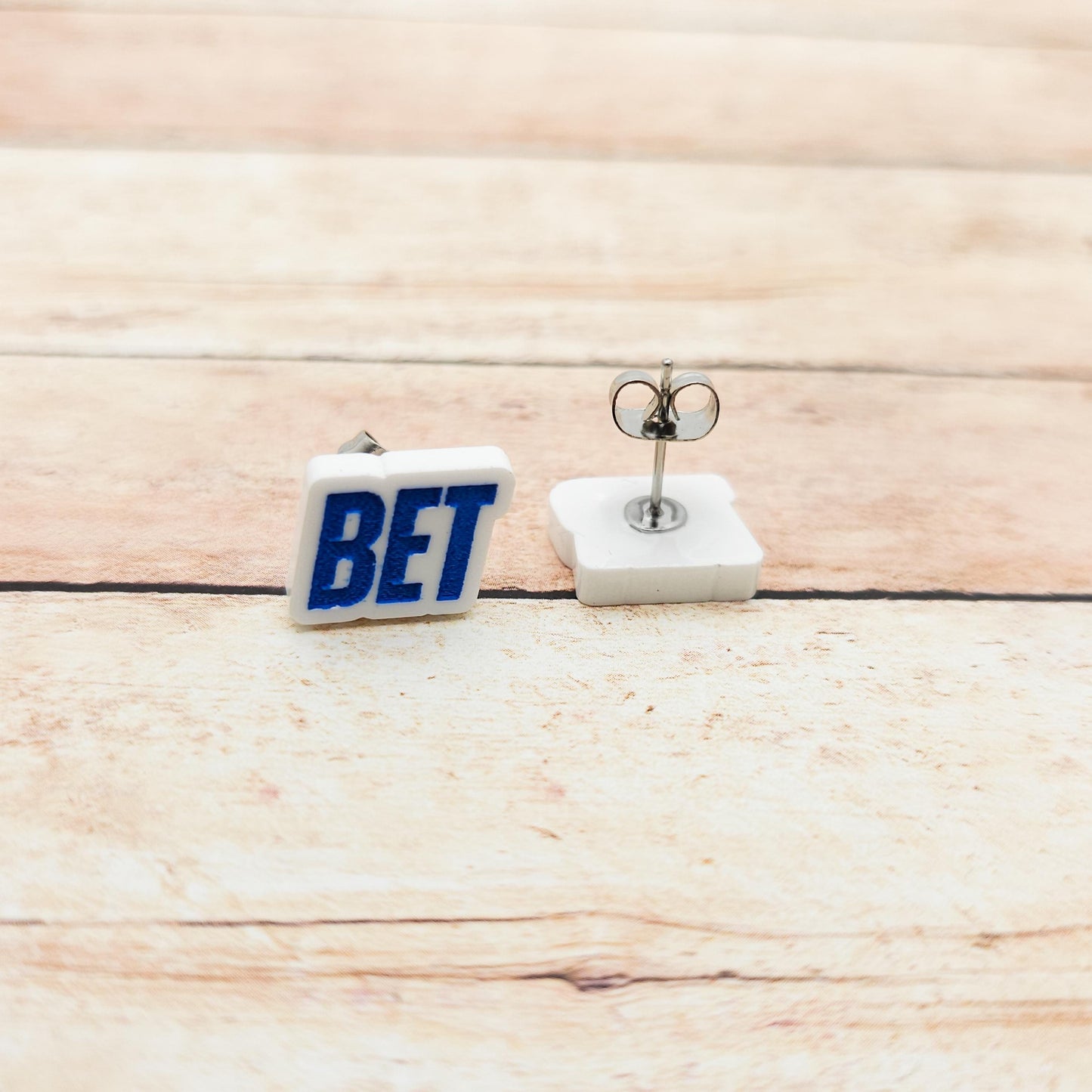 Heated Rivalry "Better" Stud Earrings Bet-ter White Acrylic Blue Engraved Quote Funny Bookish Jewelry Gift Hockey Romance Fans Cute Pair