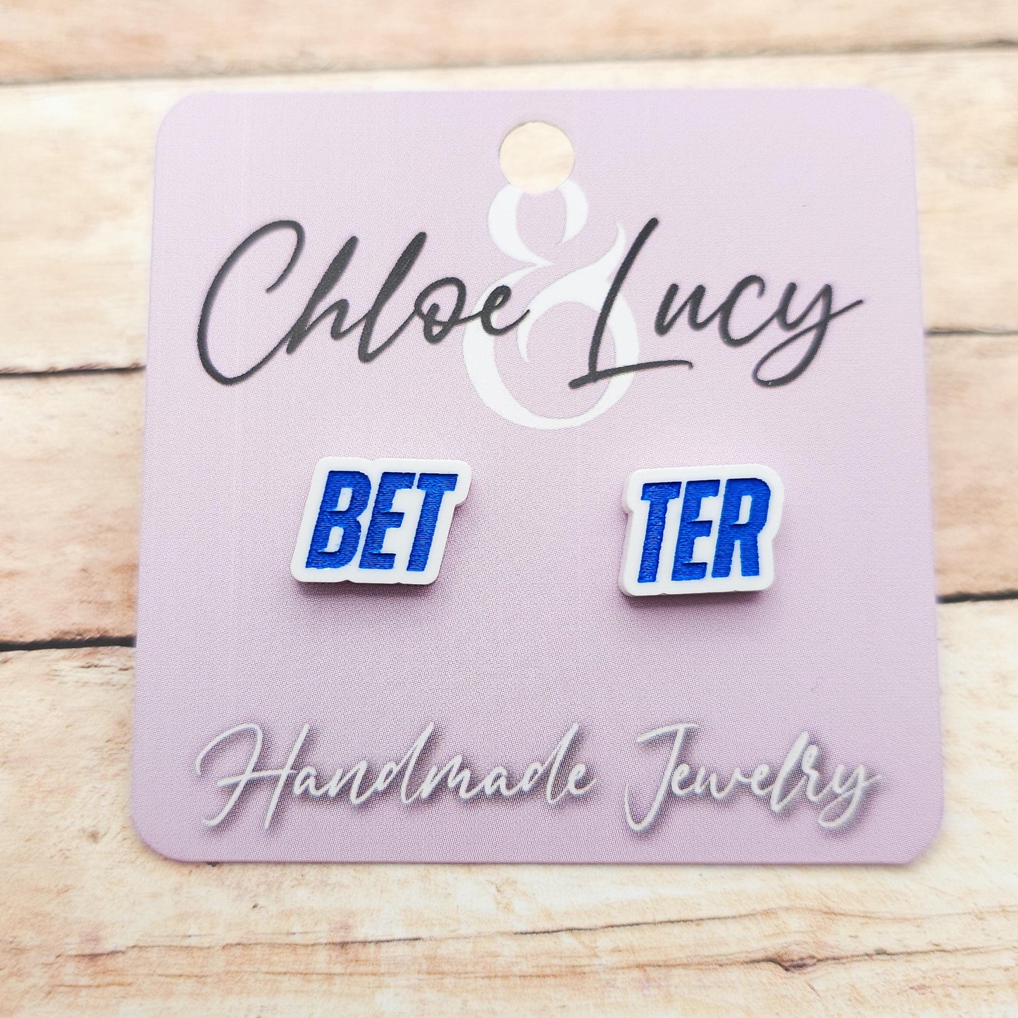 Heated Rivalry "Better" Stud Earrings Bet-ter White Acrylic Blue Engraved Quote Funny Bookish Jewelry Gift Hockey Romance Fans Cute Pair