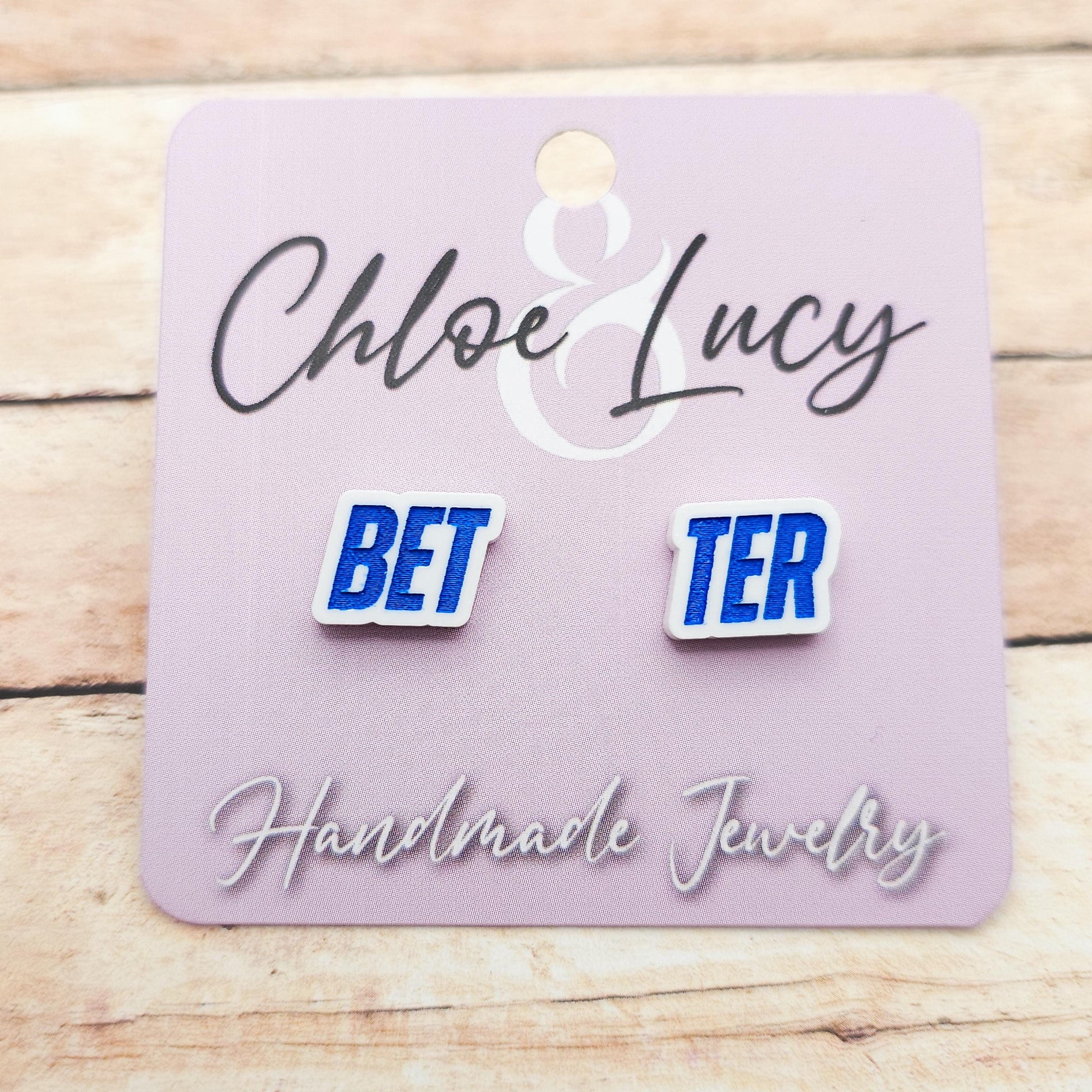 Heated Rivalry "Better" Stud Earrings Bet-ter White Acrylic Blue Engraved Quote Funny Bookish Jewelry Gift Hockey Romance Fans Cute Pair