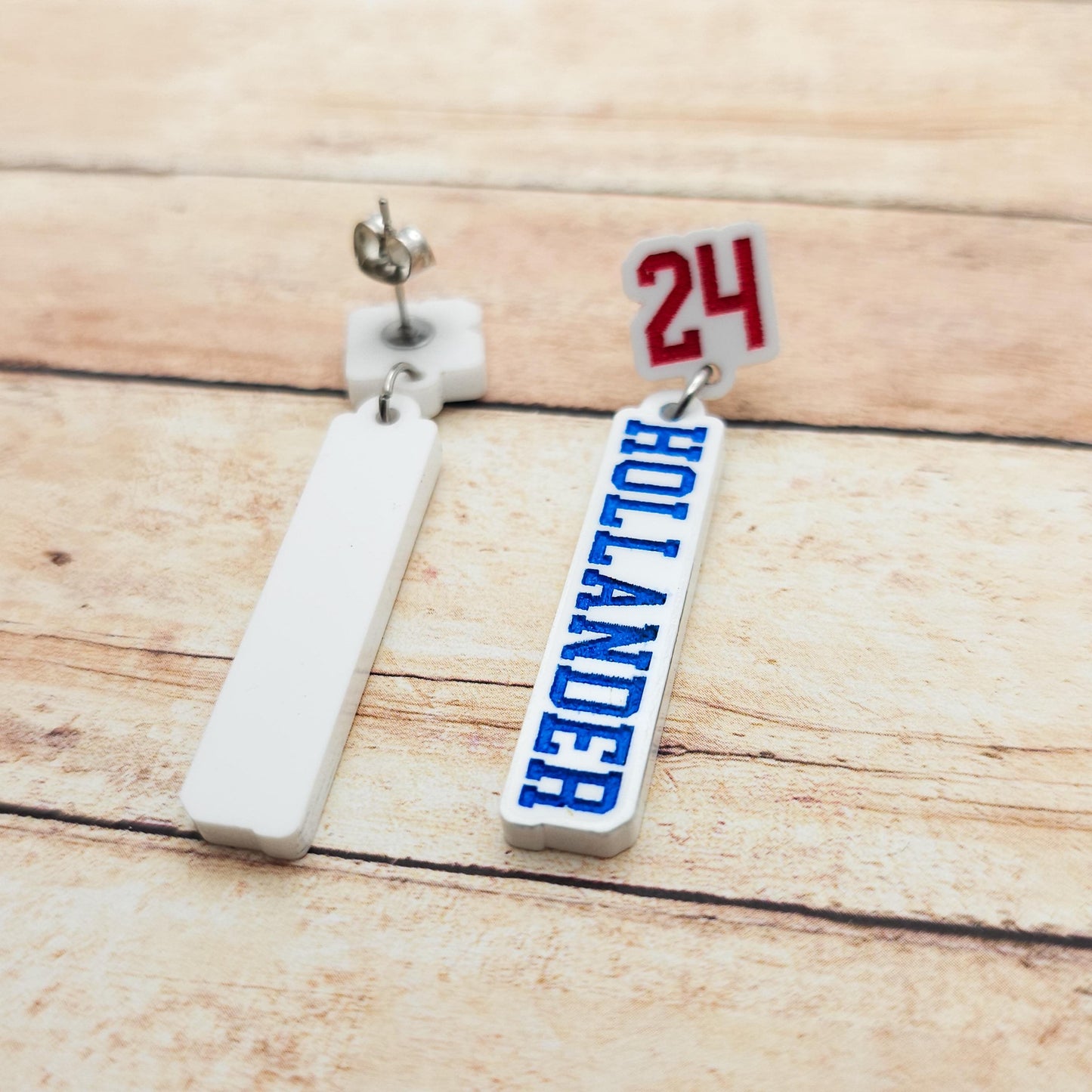 Shane Hollander 24 Dangle Earrings White Acrylic Blue Red Engraved Number 24 Bookish Fandom Jewelry Gift Hockey Romance Fans