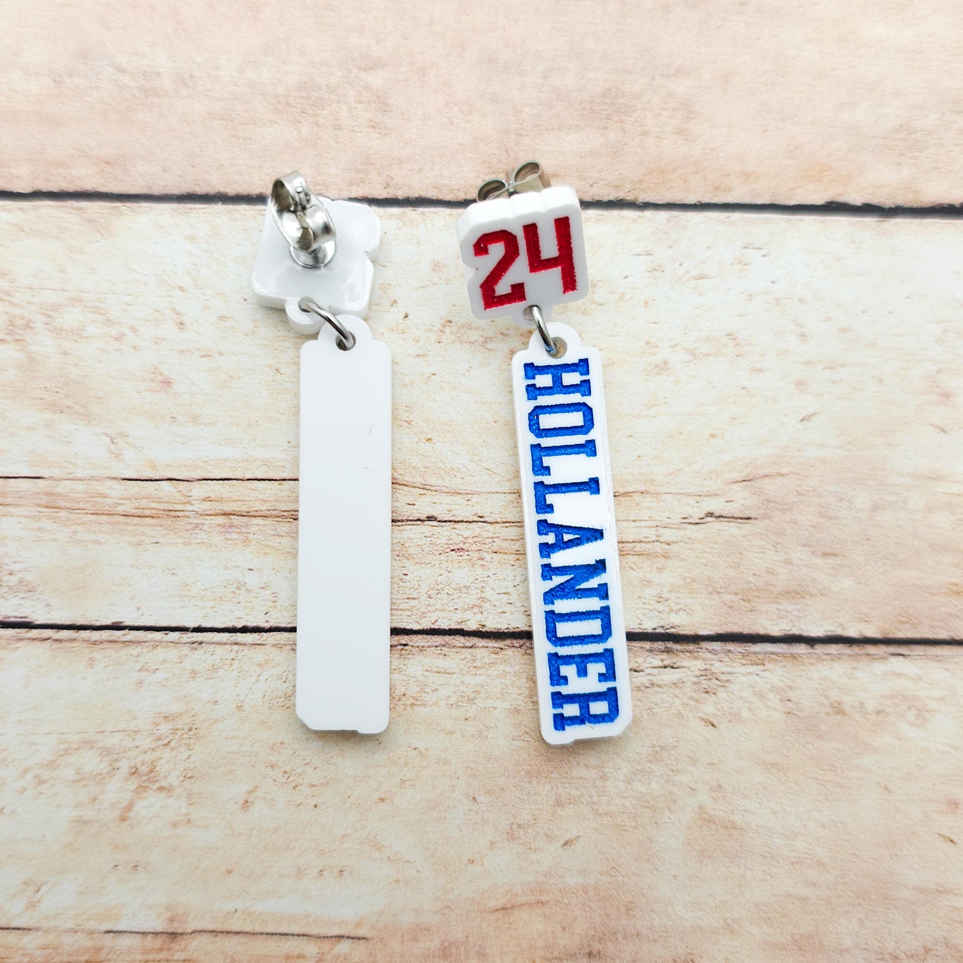 Shane Hollander 24 Dangle Earrings White Acrylic Blue Red Engraved Number 24 Bookish Fandom Jewelry Gift Hockey Romance Fans