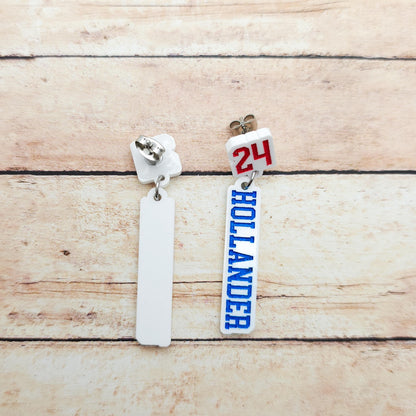 Shane Hollander 24 Dangle Earrings White Acrylic Blue Red Engraved Number 24 Bookish Fandom Jewelry Gift Hockey Romance Fans