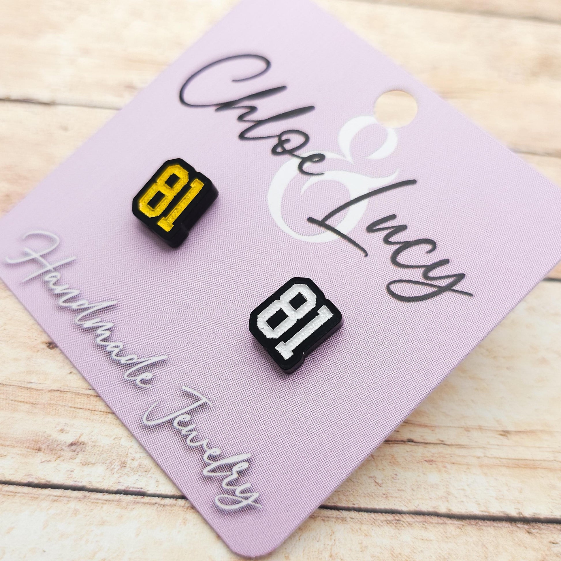 Ilya Rozanov 81 Stud Earrings Black Acrylic Gold White Engraved Heated Rivalry Inspired Hockey Romance Bookish Jewelry Gift Fans