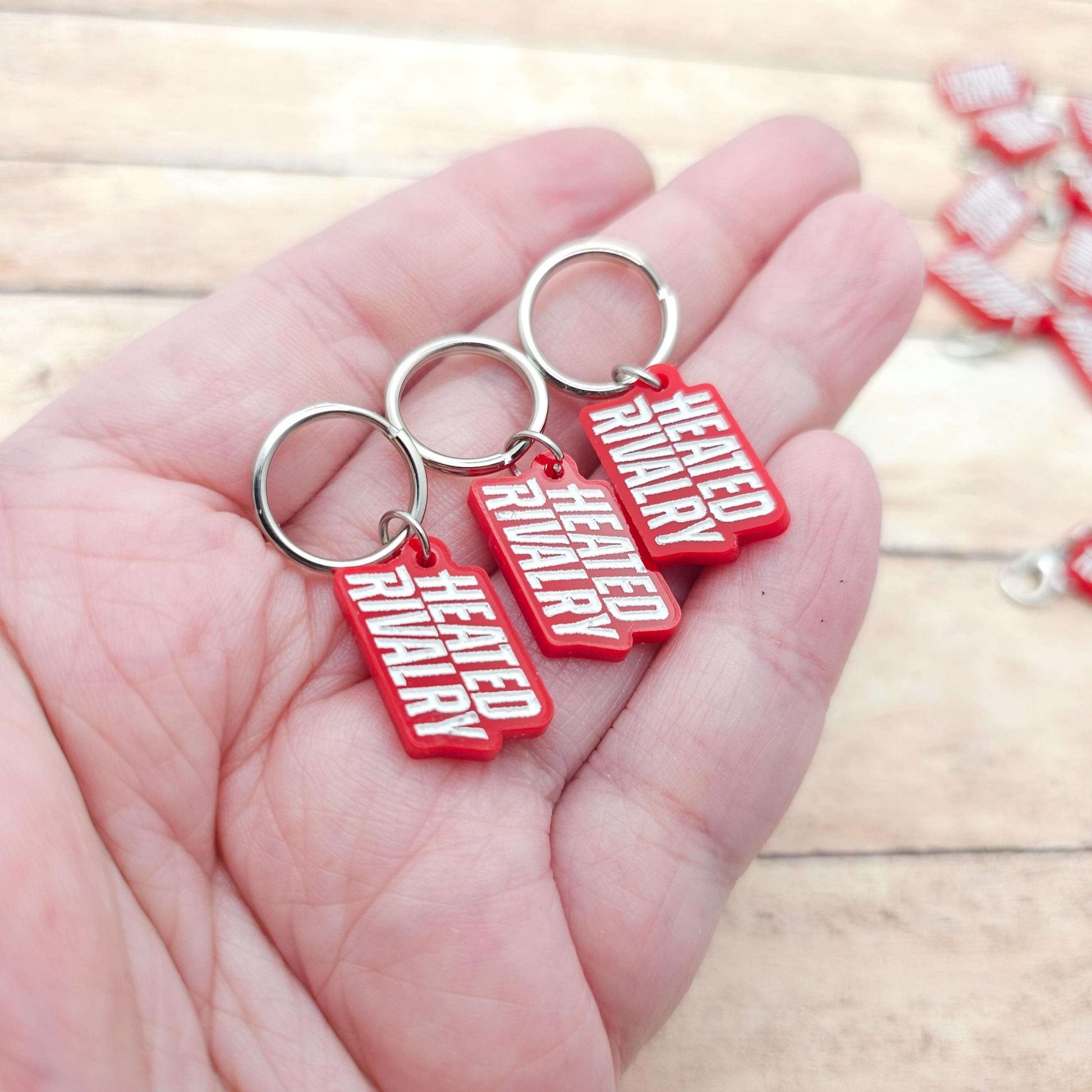 Heated Rivalry Logo Acrylic Charm Red and White Zipper Pull, Stitch Marker or Jewelry Charm with Lobster Clasp or Split Ring