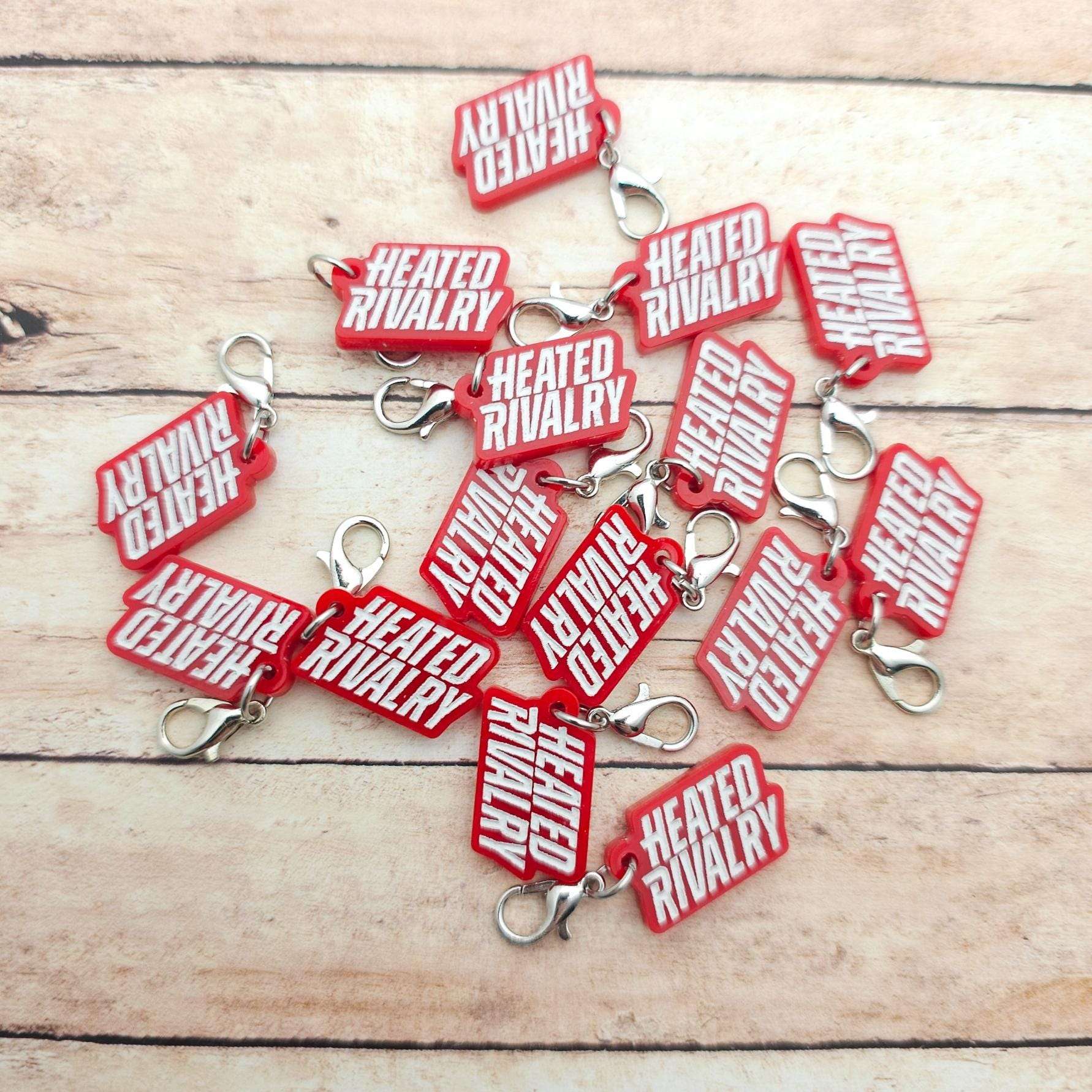 Heated Rivalry Logo Acrylic Charm Red and White Zipper Pull, Stitch Marker or Jewelry Charm with Lobster Clasp or Split Ring