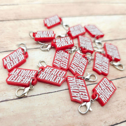 Heated Rivalry Logo Acrylic Charm Red and White Zipper Pull, Stitch Marker or Jewelry Charm with Lobster Clasp or Split Ring