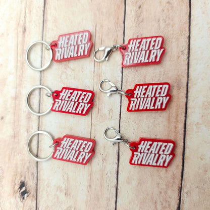 Heated Rivalry Logo Acrylic Charm Red and White Zipper Pull, Stitch Marker or Jewelry Charm with Lobster Clasp or Split Ring