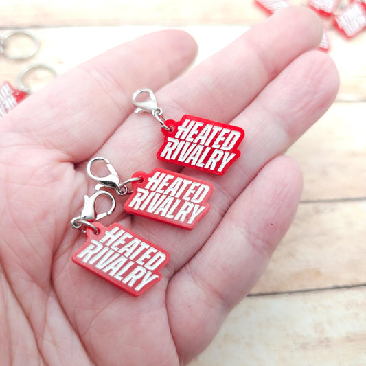 Heated Rivalry Logo Acrylic Charm Red and White Zipper Pull, Stitch Marker or Jewelry Charm with Lobster Clasp or Split Ring