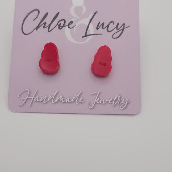 Red Kong Dog Toy Stud Earrings, Stainless Steel Posts