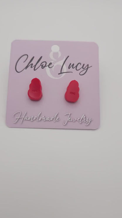Red Kong Dog Toy Stud Earrings, Stainless Steel Posts