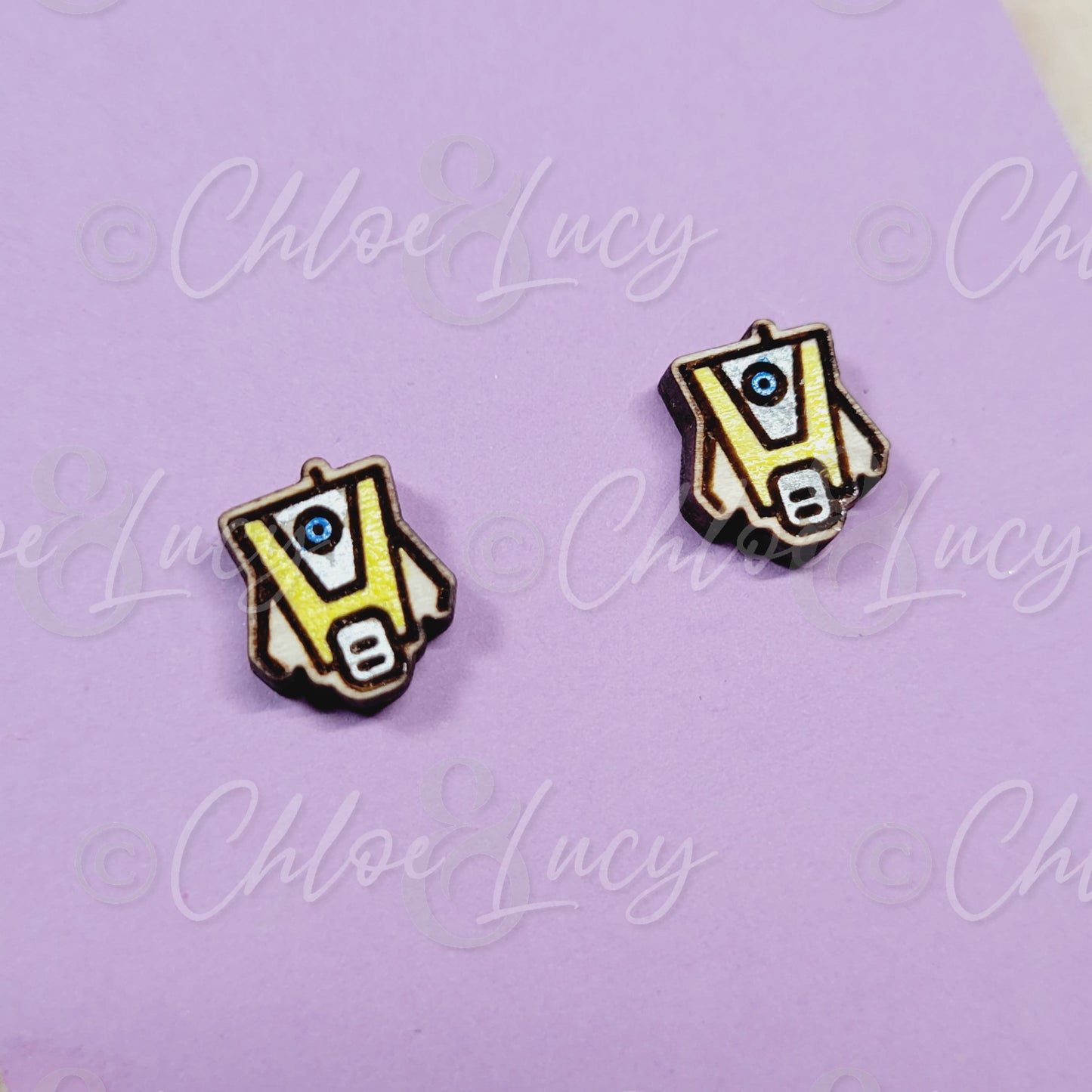 Borderlands Claptrap Stud Earrings CL4P-TP Hyperion Vault Hunter Companion Robot Video Game Cosplay Gaming Gamer Tiny Tina Xbox Playstation